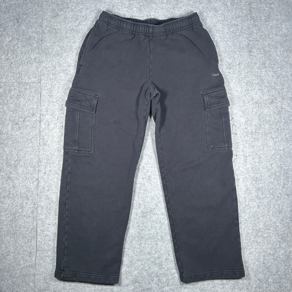 TNA Cargo Sweatpants Womens Medium Black Cozy Fleece Mega Fit Baggy Loungewear